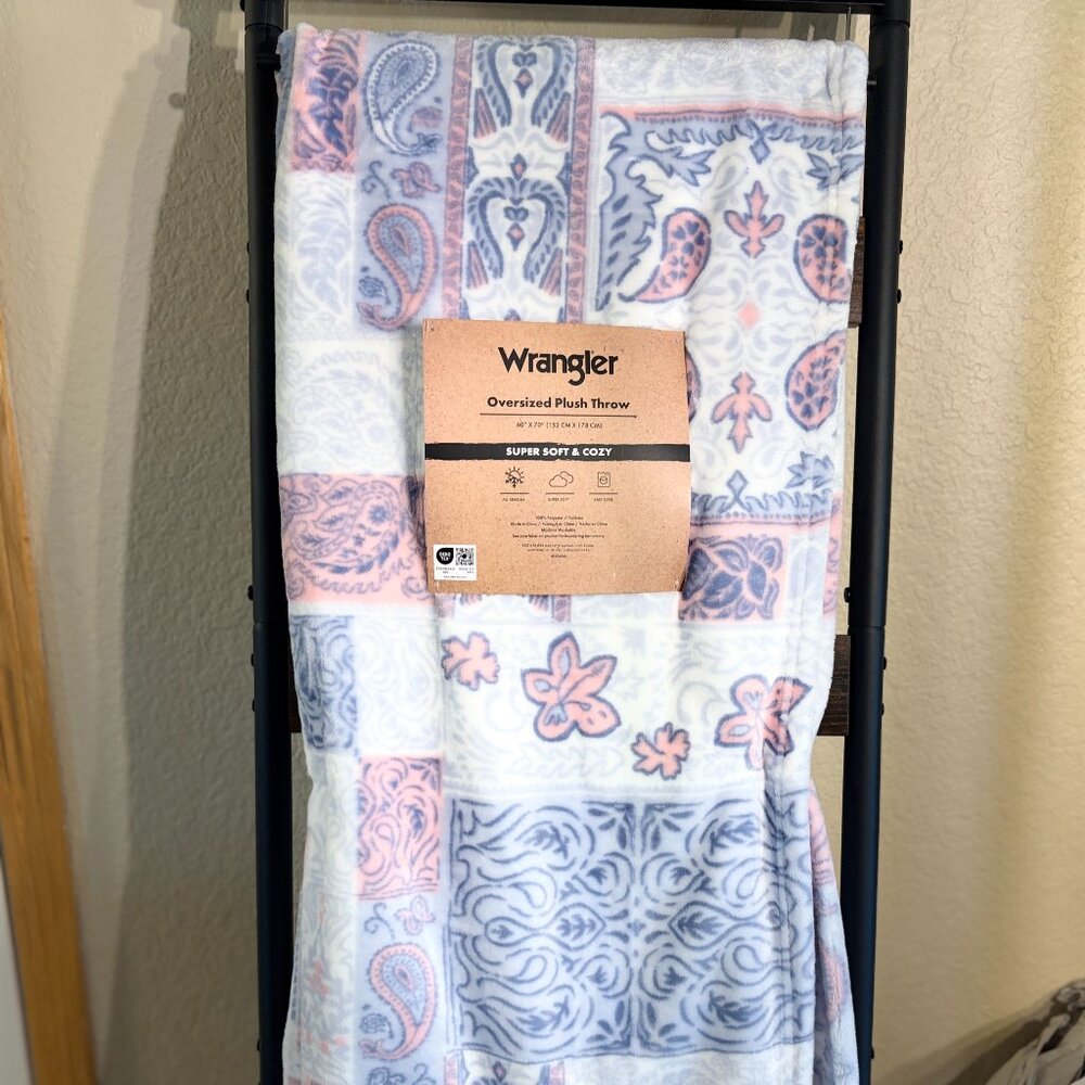 Wrangler Oversized Plush Throw Blanket Paisley Patchwork Western 60x70 NWT